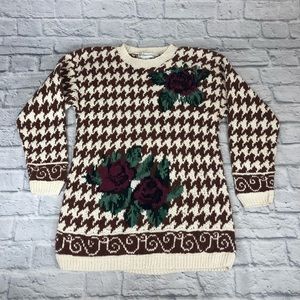Paris Sport Club Vintage Hand Knitted Sweater. Floral and geometric design